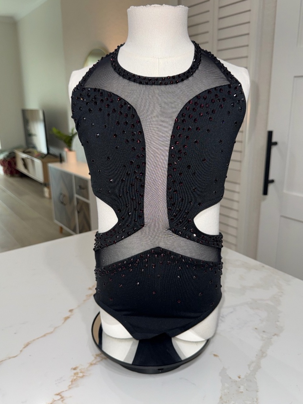 Semi Custom Black Rhinestoned Dance Leotard BP Designs Youth Intermediate